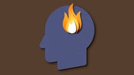 An illustration of a person's head with their brain on fire
